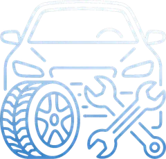 Car, tire and wrench icon for auto repair and tire shop payment processing