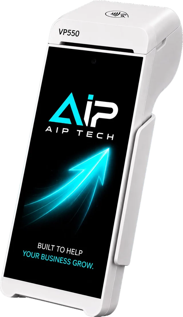 AIP Tech VP550 smart POS terminal with touchscreen, tap to pay and built-in receipt printer